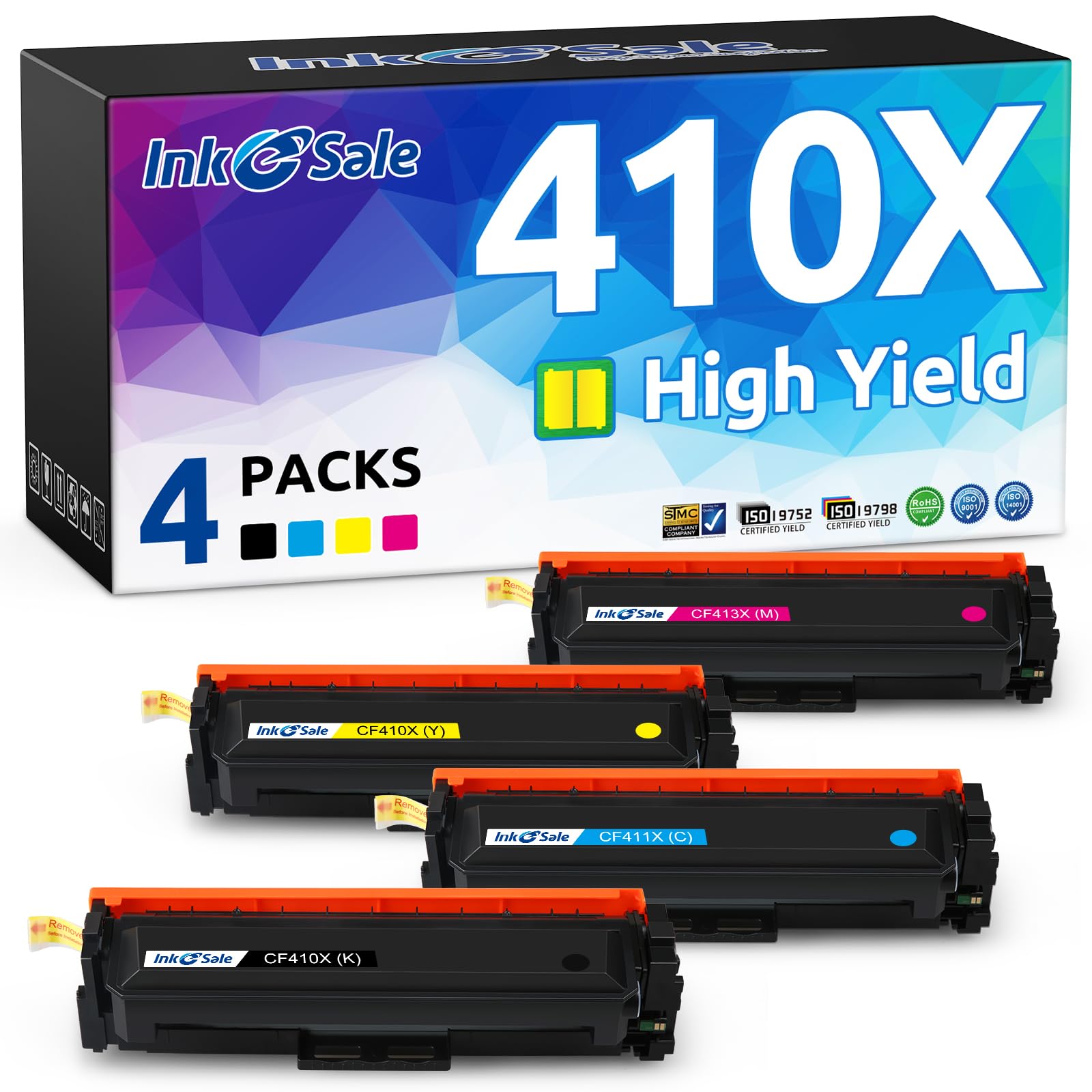INK E-SALE Remanufactured CF410X Toner Replacement for HP 410X CF410X CF411X CF412X CF413X High Yield 4-Pack Color Set for HP Pro M452dn M452dw M452nw