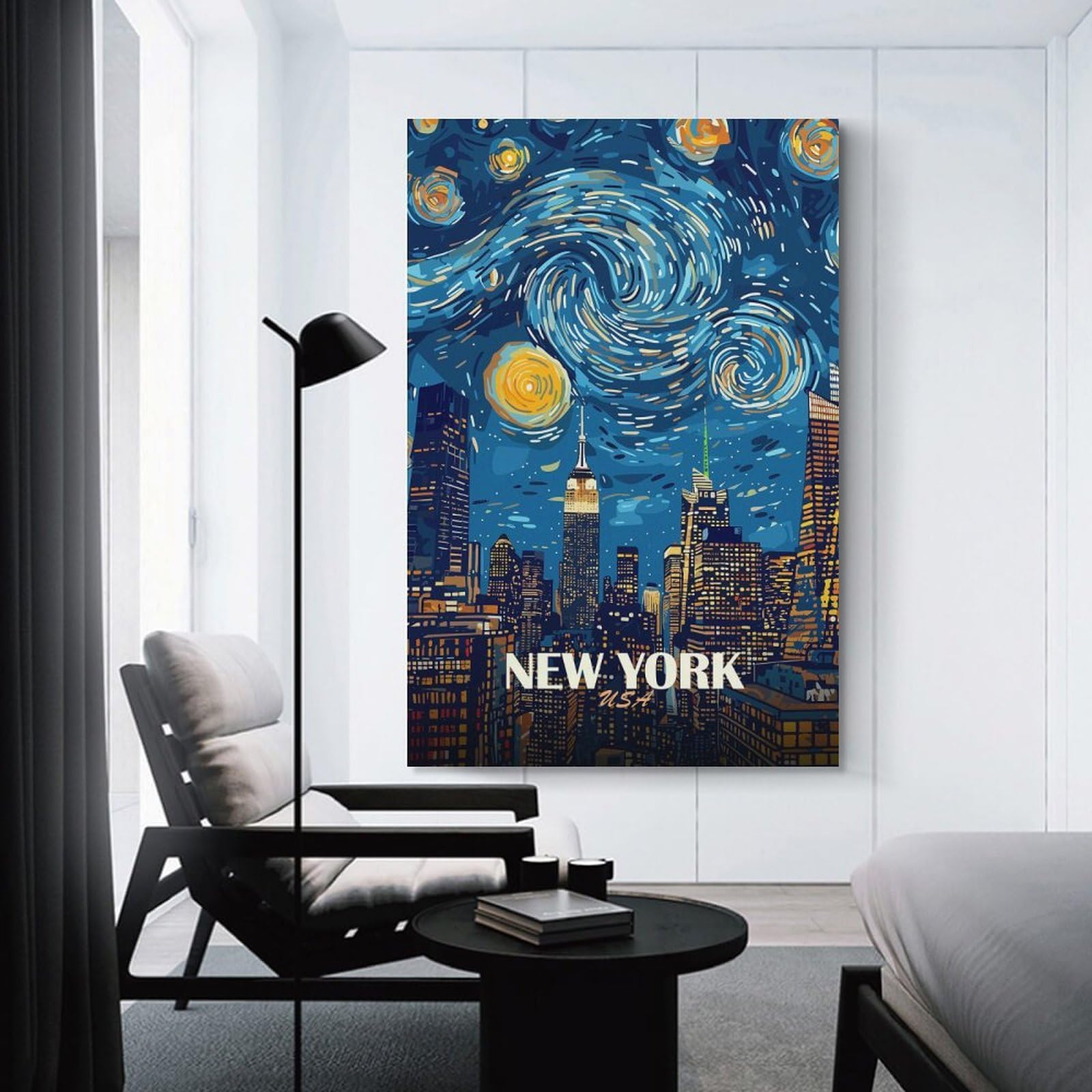 Junmoney Room Decor Wall Art New York City Starry Night Art, 24x36inch(60x90cm), for Flats, Guest Rooms Or Compact Rooms, Wall Decor with Flexible Room Appeal