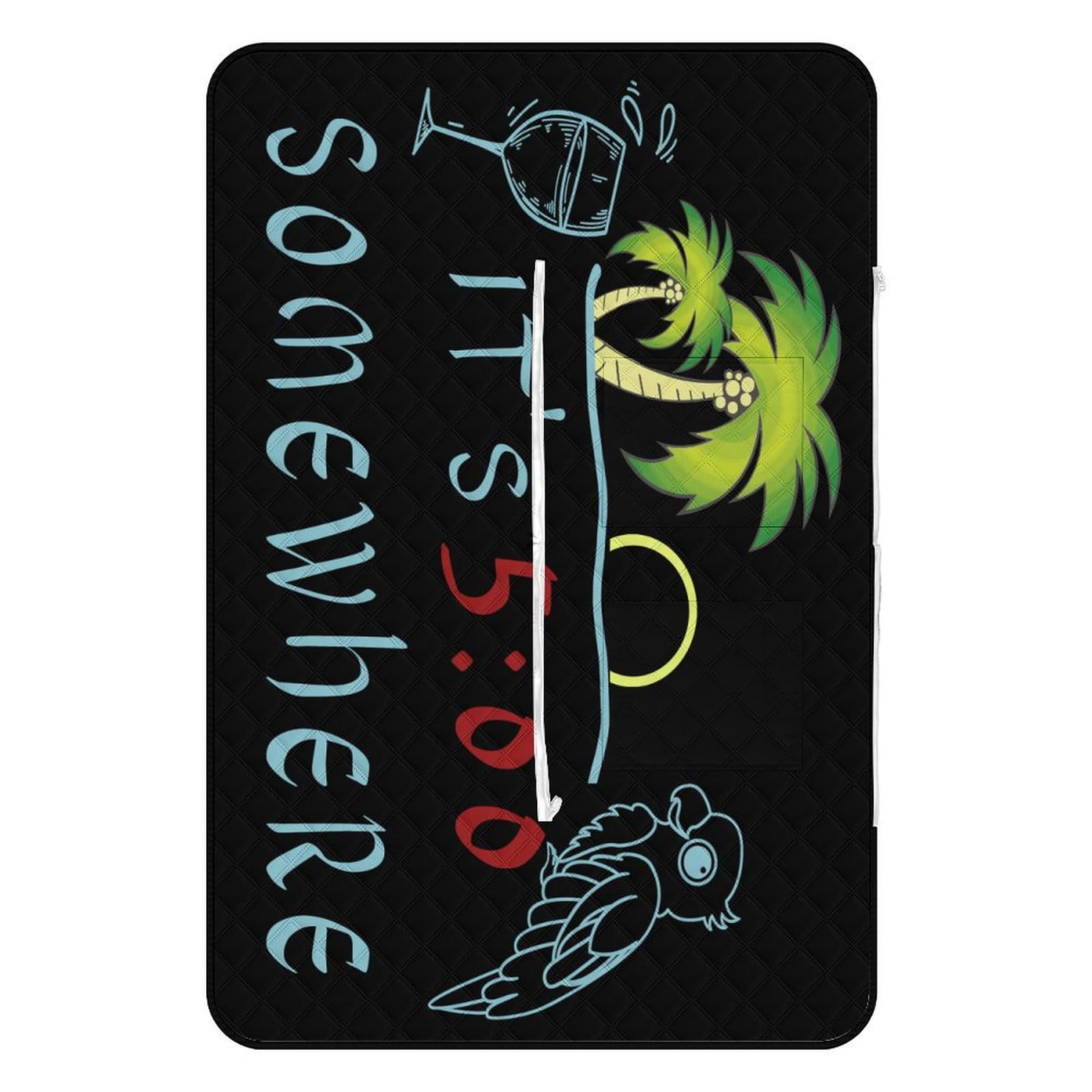 It's 5 O'Clock Somewhere Flag Novelty Party Picnic Blankets,Portable Waterproof Foldable Picnic Mat,Sandproof Outdoor Mat for Park Picnic Blanket Accessories for Adults