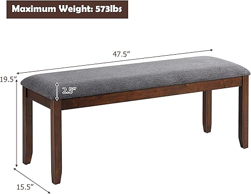 Miniatura 3 de DORTALA Juego de 2 bancos de comedor, banco largo tapizado con patas de madera de caucho natural, cojín acolchado de espuma, banco de tela de lino,