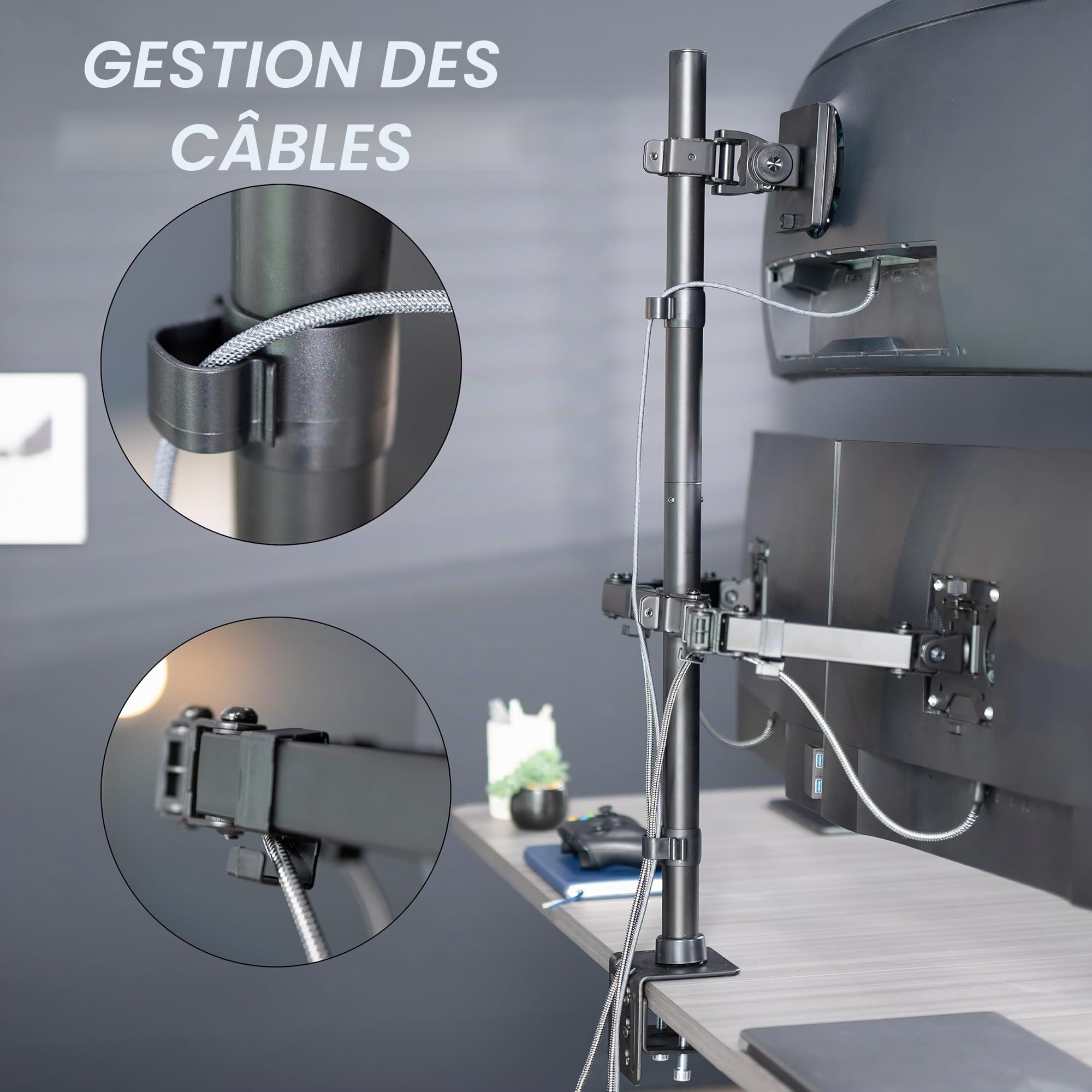 Vivo STAND-V103T Support de Bureau Extra Haut pour écrans jusqu'à 49" sur Support Central et écrans de 27" sur Supports latéraux, Peut Supporter jusqu'à 20 kg, Noir