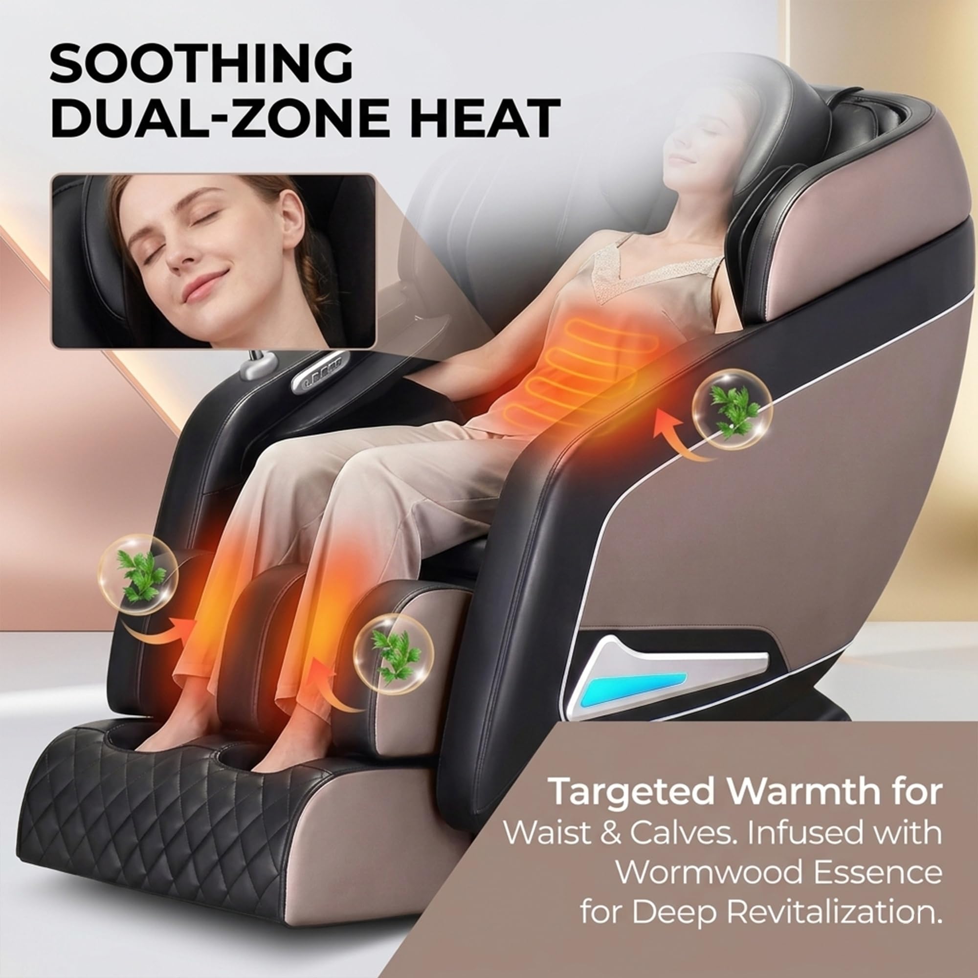 Sillón de Masaje Gravedad Cero Eléctrico, 20 Modos de Masaje, Calor en Espalda y Pantorrillas, Motor Silencioso, Diseño Integrado sin Montaje
