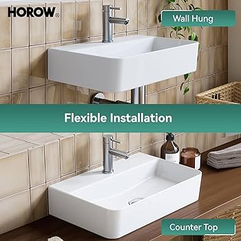 Lavabo De Pared HOROW Blanco | Cerámica Rectangular 46 X 30 Cm | Sin Rebosadero | Para Baños Pequeños O De Invitados