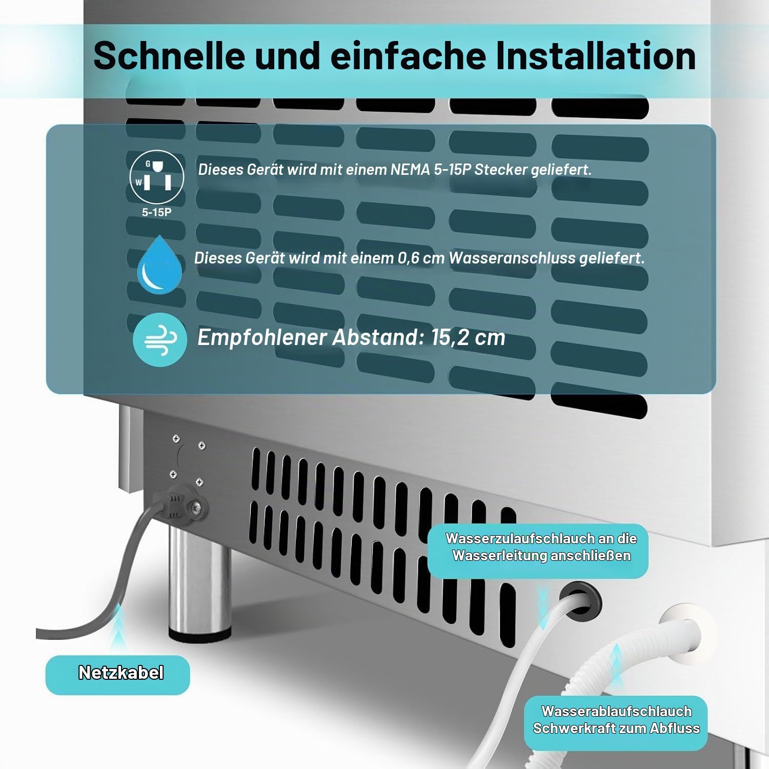 GSE Gewerbliche Eiswürfelmaschinee, 68 kg/24h eiswürfel Profi Vollautomatischer Iice maker, Freistehende Eismaschin mit Timer, für Restaurant, Bar, Café, Haushalt, Getränkeläden, große Feiern