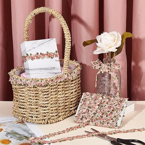 Miniatura 5 de PH PandaHall Cinta de poliéster con borde de encaje floral de 5 yardas, adorno bordado para apliques de boda, costura artesanal, tapicería, cortina