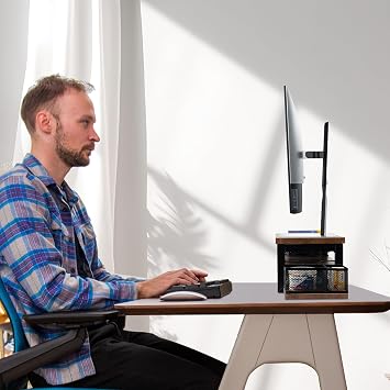 Çekmece ve Posta Düzenleyicili 2 Katmanlı Monitör Standı Yükseltici ve Bilgisayar Masası Düzenleyici, iMac, Dizüstü Bilgisayar, Yazıcı için Masa Aksesuarları ve Çalışma Alanı Organizatörleri