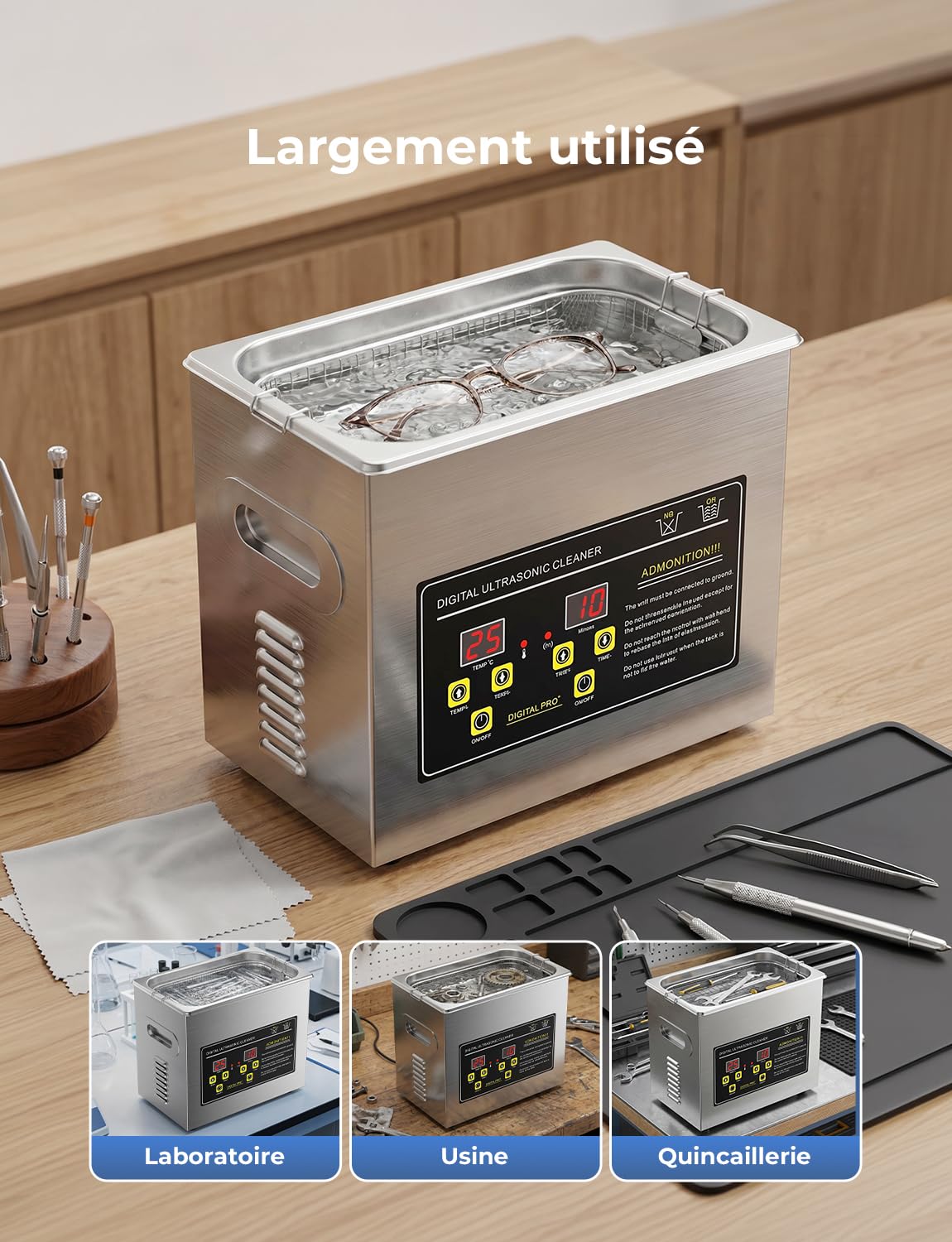 Nettoyeur à Ultrasons Acmeenjoy, 230 W, 3 L. Appareil de nettoyage ultrasonique avec affichage numérique, durée de nettoyage de 5 à 30 minutes, idéal pour le nettoyage de bijoux, lunettes et montres