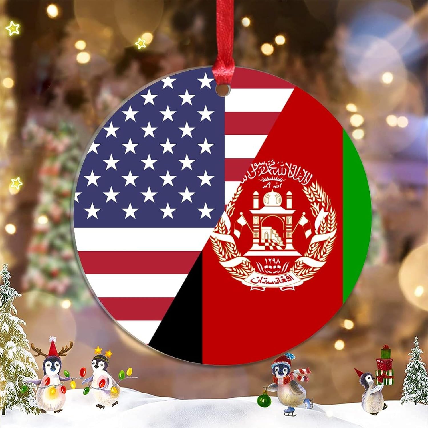 United Stand with Afghanistan Christmas Ornament 2023 American and Afghanistan Flag Christmas Decorations for Tree Acrylic Country City Novelty Gifts for Holiday Pendants 3 Inch