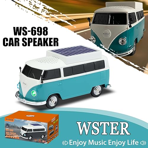 Miniatura 2 de WS-698 Solar Retro Minibus Altavoz Bluetooth inalámbrico - Radio FM, TWS estéreo, sonido HD, luces LED de fiesta, enlace manos libres, reproducción