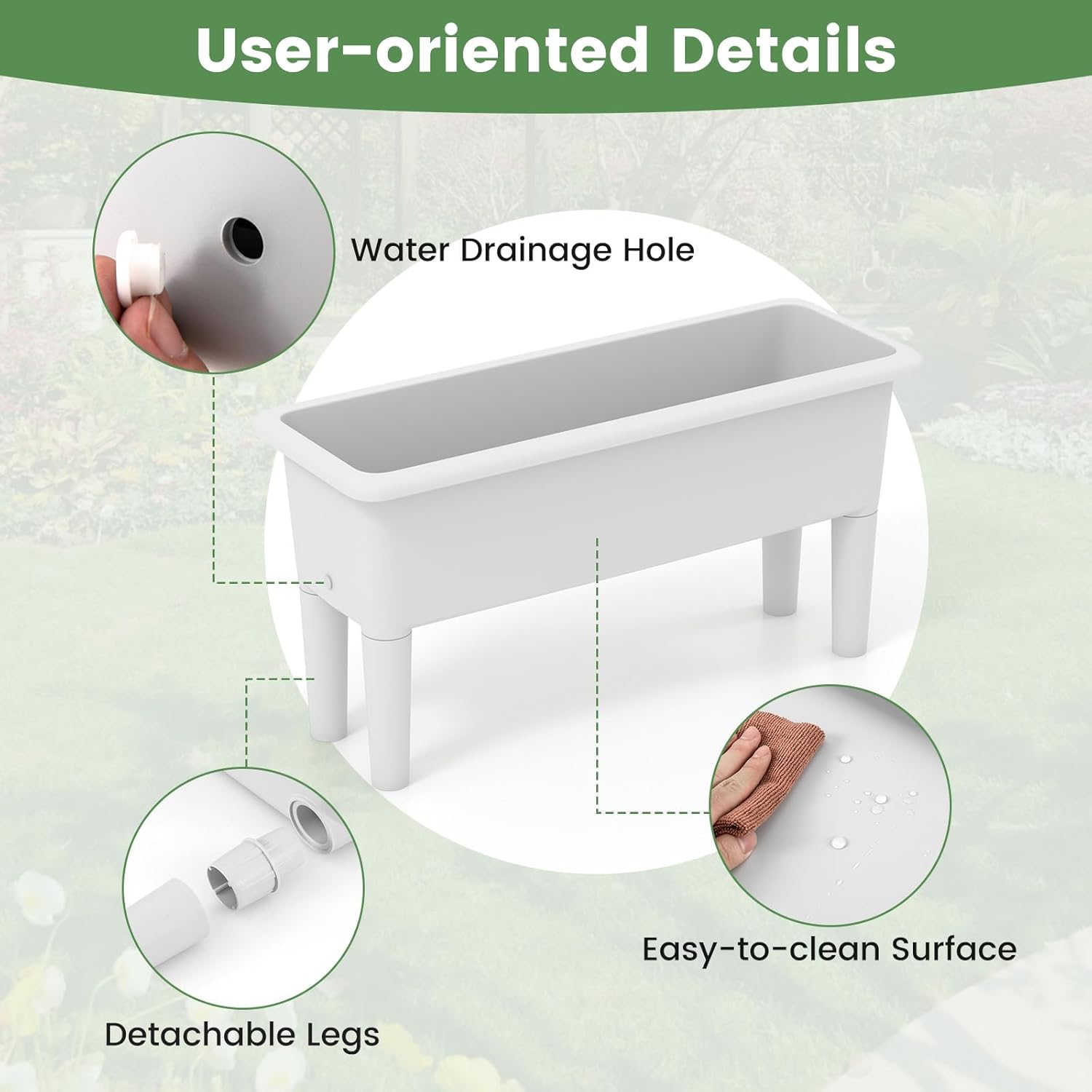 2 Pcs Raised Planter Bed, Elevated Planter Boxes with Removable Legs, Plastic Planter Bed for Gardening, Backyard & Deck (Greyish-White)