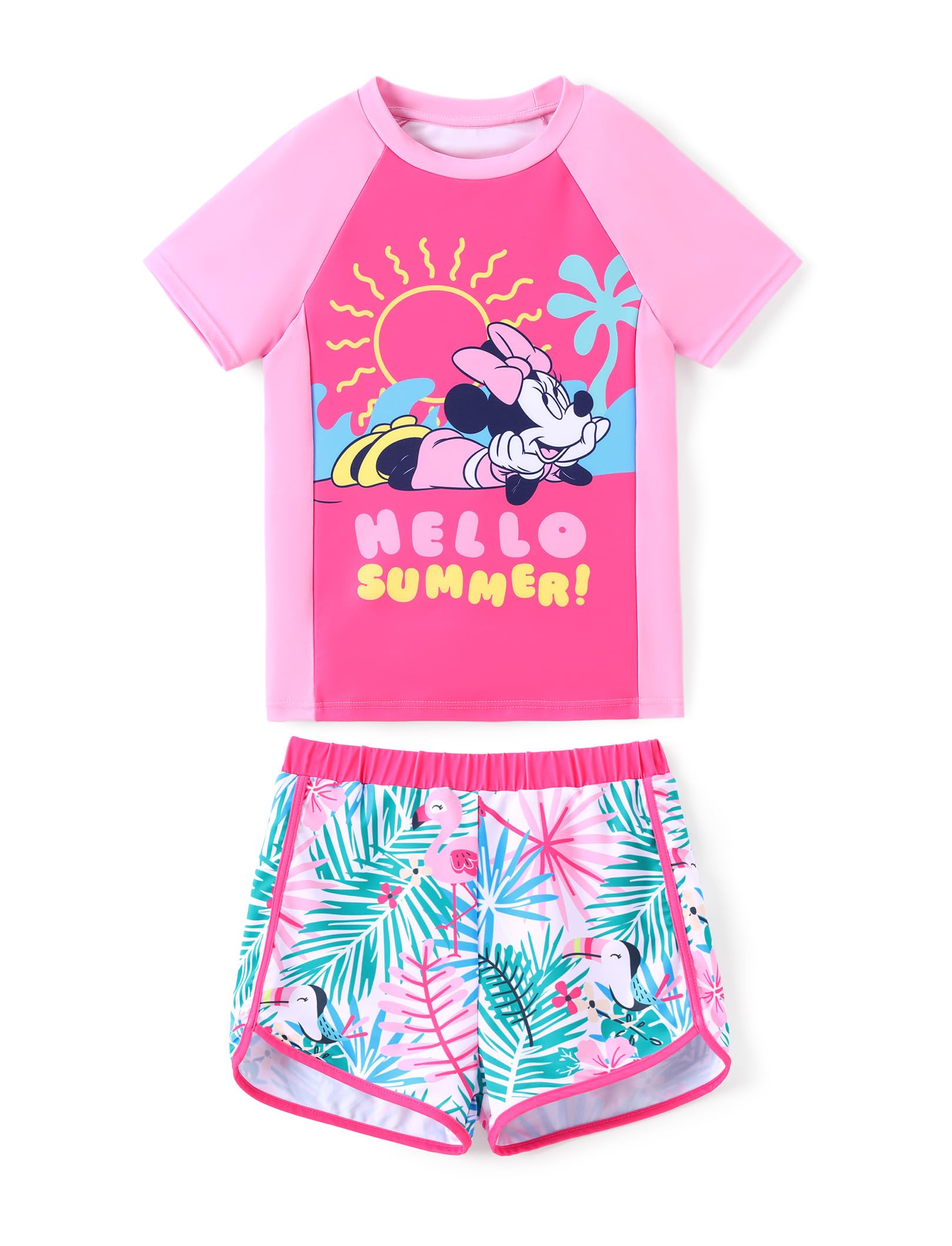 DisneyFrozen Elsa Princess Girls Two Piece UPF 50+ Protection Quick-Dry Short Sleeve Swim Sets Rashguard Bathing Suit
