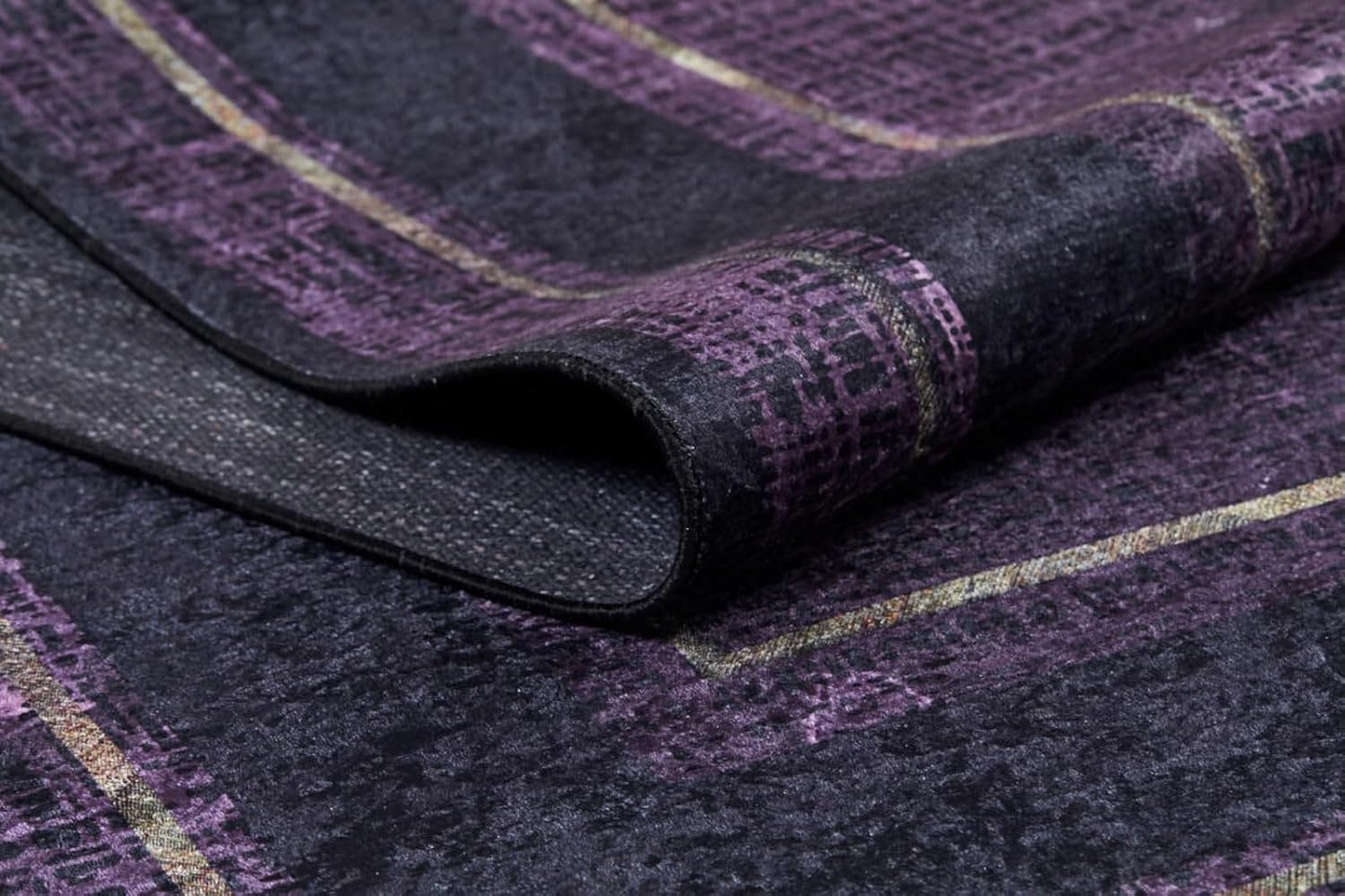 Nahodka Purple Framed Cotton Polyester Non Slip Machine Washable Living Room Bedroom Hallway Boho Moroccan Soft Neutral Geometric Bohemian Carpet Distressed Indoor Foldable Nonslip Area Rug