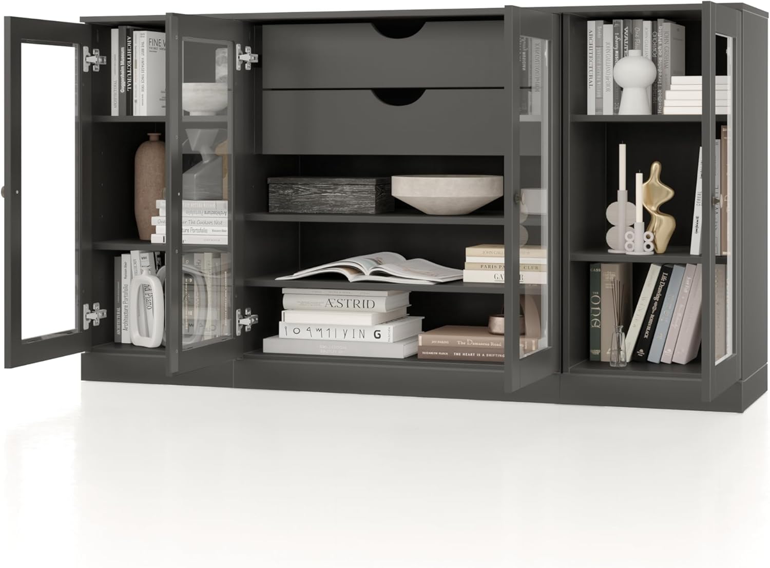 Palace Imports 100% Solid Wood 65"" Sideboard with Clear Glass Doors, 2-Drawers and Adjustable Shelves