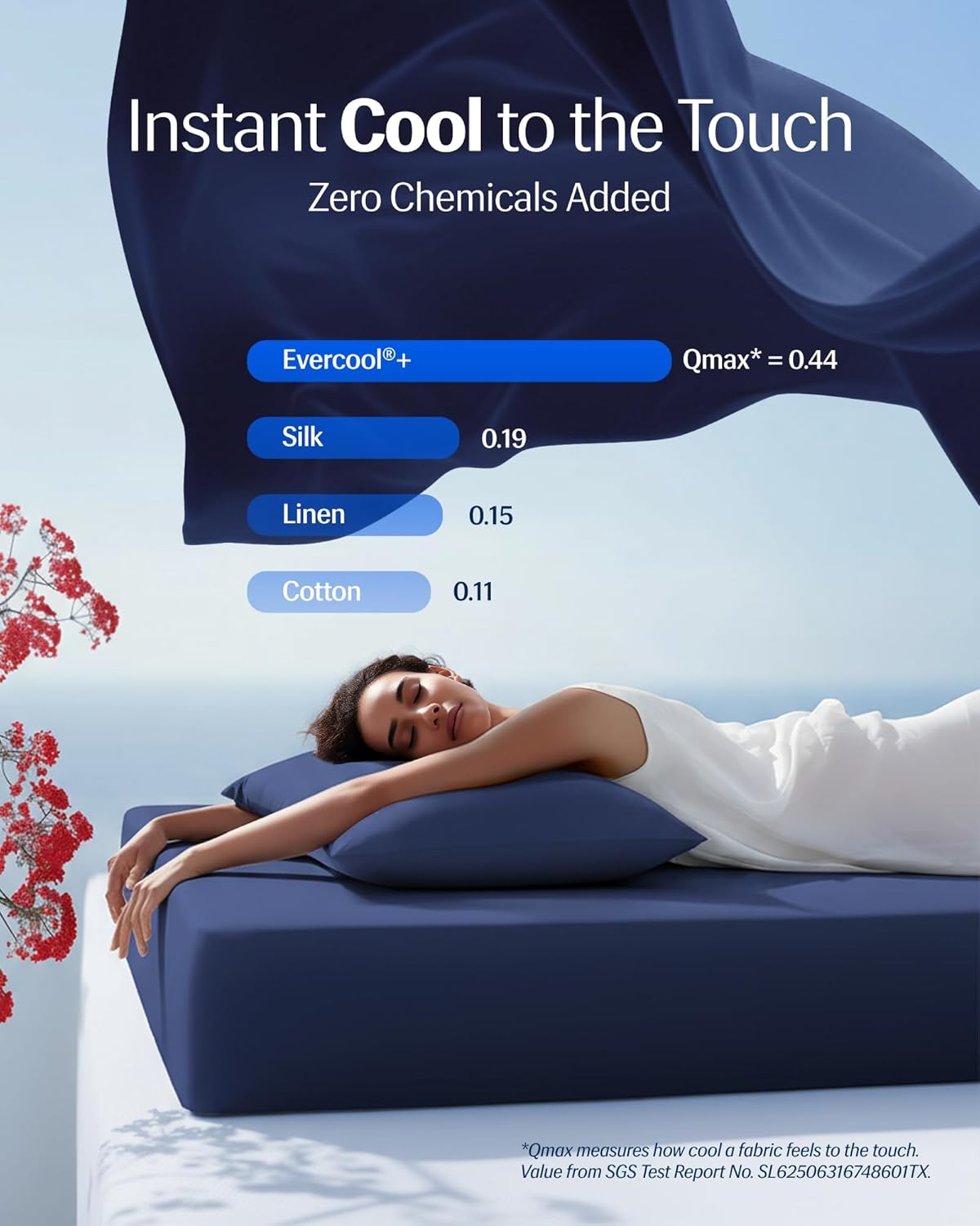 REST® Evercool®+ Cooling Sheet Set, King Size, Midnight Blue, Breathable Bed Sheets for Hot Sleeper and Night Sweats, with Pillowcases, with Ionic+ Self-Cleaning Silver Yarn for Sensitive Skin, 4PCS - Image 3