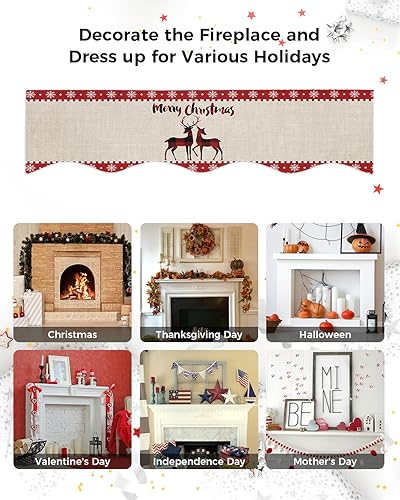 Miniatura 6 de Bufanda de manto de 90 x 17 pulgadas, diseño de cuadros rojos de búfalo a cuadros, alce de Navidad, chimenea, mantel de chimenea, cubierta de mantel