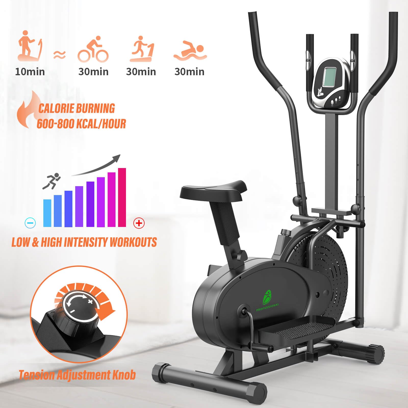 Neezee Crosstrainer für zu Hause, Kompakter 2-in-1-Ellipsentrainer Eliptica Stepper mit LCD-Monitor, Ergonomischem Sitz, Verbesserter Einstellbarer Widerstand, Maximales Gewicht 120 KG