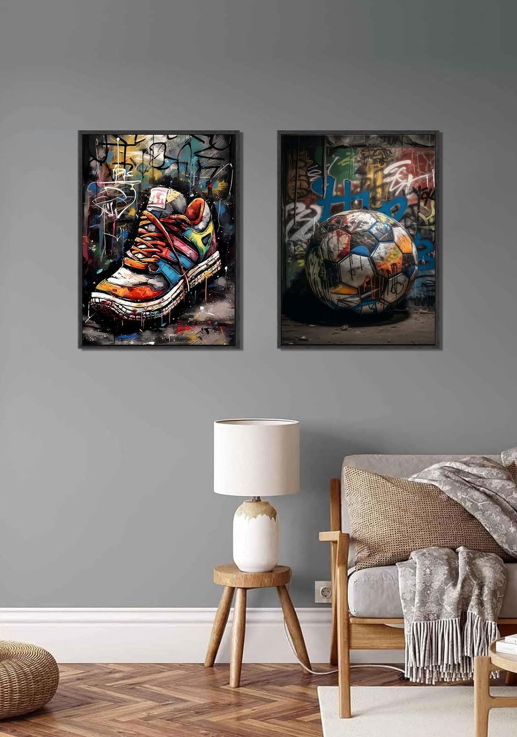 Black Framed Graffiti Wall Art Sneakers Prints Teen Boys Room Wall Decor Colorful Sneakers Inspirational Posters Sport Themed Wall Art for Athletic Trendy Spaces