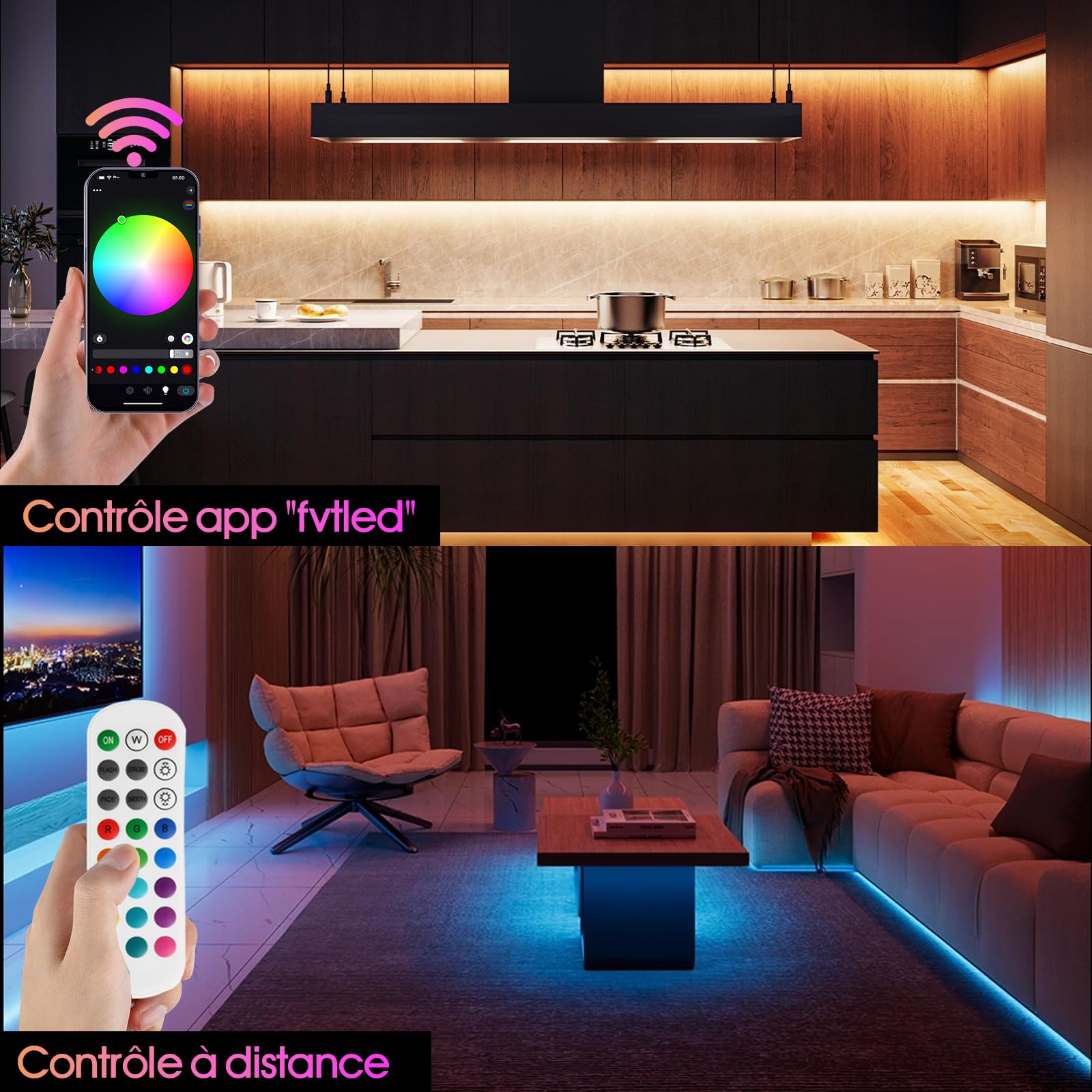 Wlan Cob LED Streifen RGBW 10m mit Fernbedienung, Led Cob Strip Alexa LED Lichtband 24V Selbstklebend Lichtleiste COB, 672 Leds/M, RGB+Warmweiss, Kompatibel mit Alexa Google Home