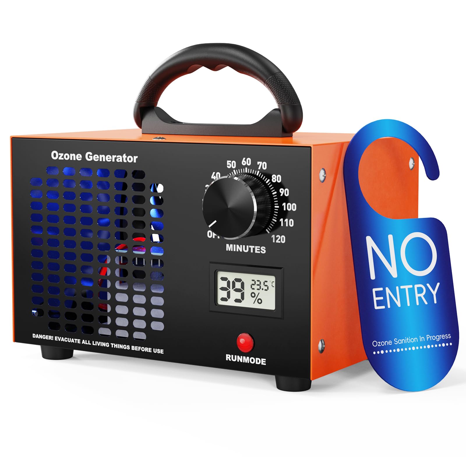 Generator ozonu 120000 mg/h – Przenośny oczyszczacz powietrza 2-w-1 z timerem 120 min, wyświetlaczem temperatury i wilgotności, przemysłowy ozonator O3 do samochodu, mieszkania, hotelu, kuchni, elimi