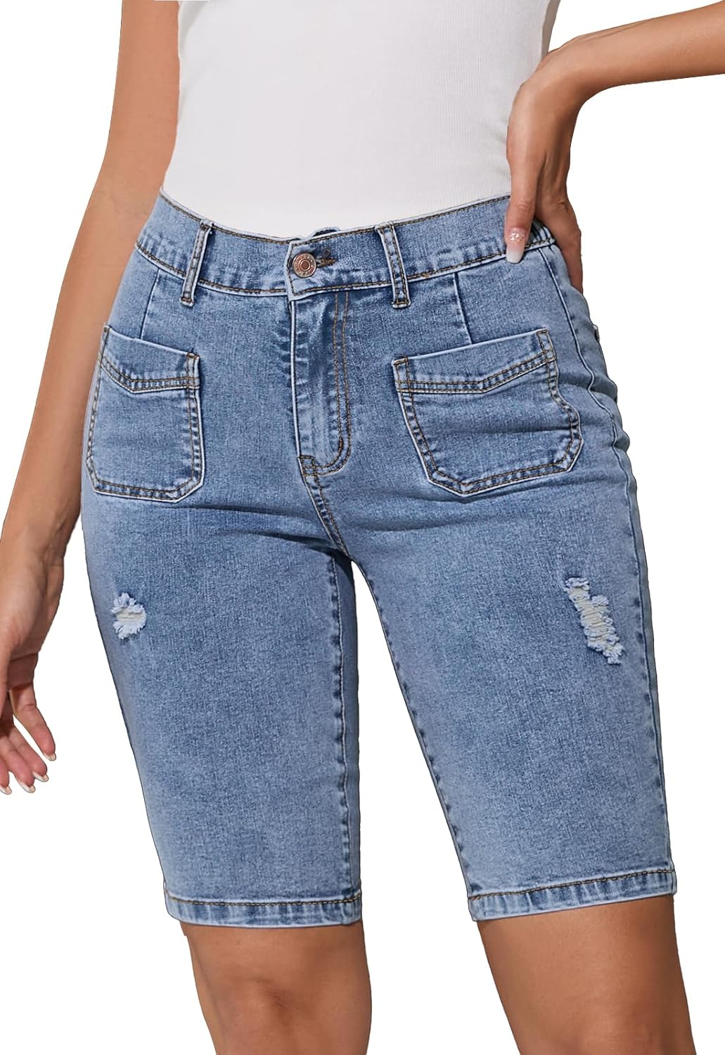 Summer Jean Shorts for Women Elastic High Waisted Ripped Casual Bermuda Shorts Mom Short Summer Jean Shorts for Women Elastic High Waisted Ripped Casual Bermuda Shorts Mom Short