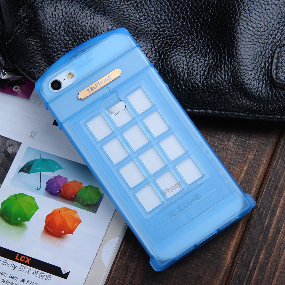 RAYTOP Blue British Telephone Booth Soft PC Snap-on Back Case Cover for Apple iPhone 5 5S Breathable Grid Design Cool Unique Style Cheap Girls Men Women