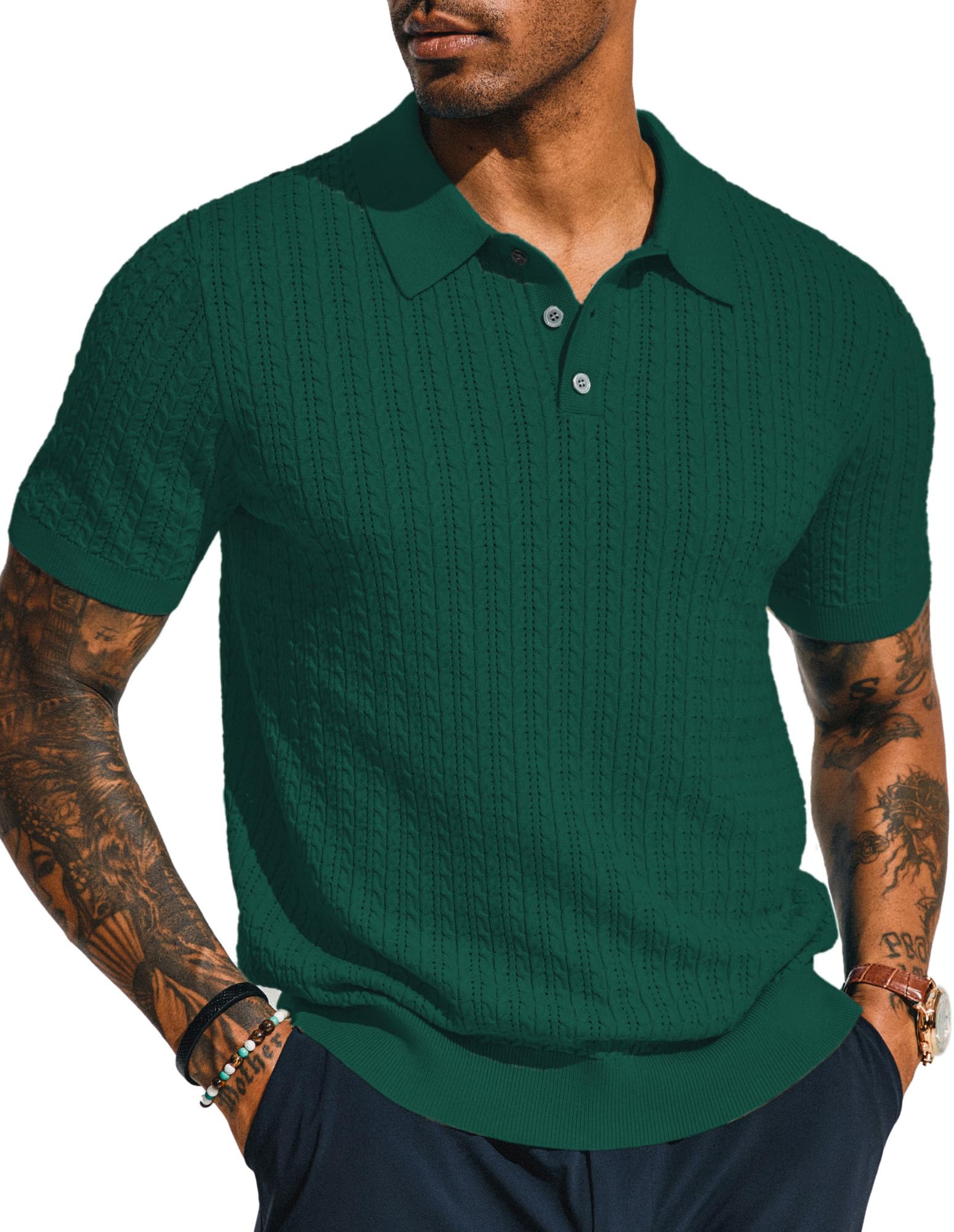 Mens Polo Shirt Knit Textured Collared Golf Shirts
