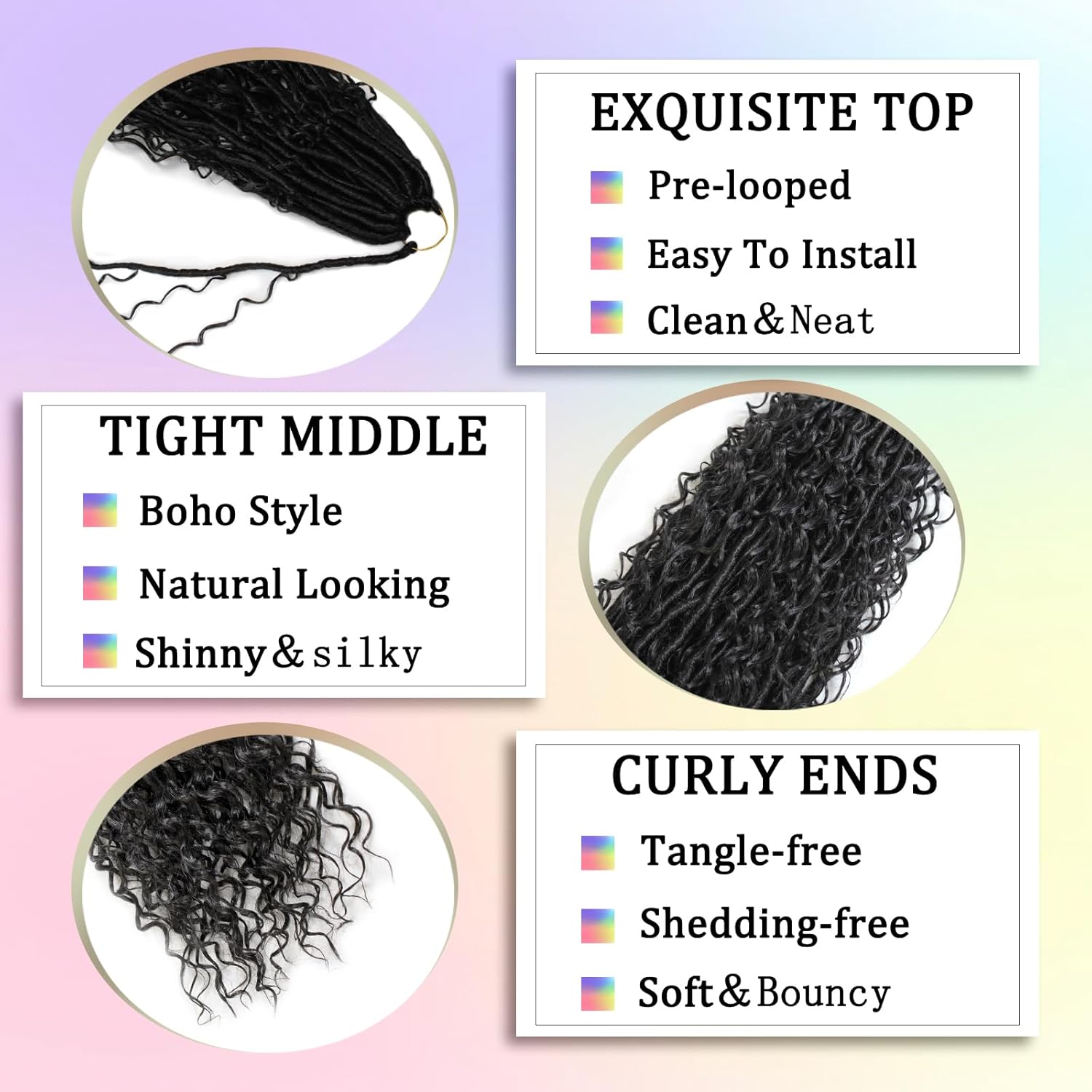 Boho Faux Locs Crochet Hair 30 Inch Goddess Locs 8 Packs Boho Soft Locs Hair with Curly Ends Pre-looped Long Bohemian River Locs Crochet Hair for Black Women(30Inch, 1B)