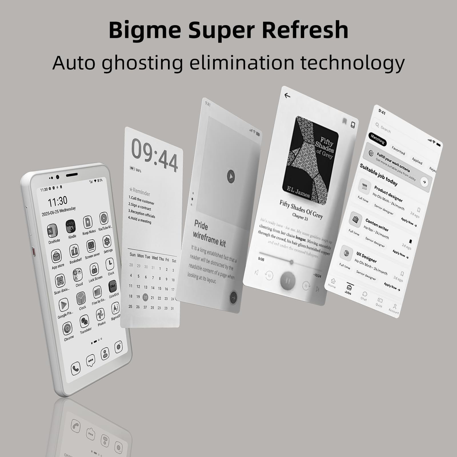 Bigme HiBreakS Epaper Smartfon 5,84", 6 GB + 128 GB, 8-rdzeniowy procesor, 3300 mAh, podwójny aparat, Android 14, 4G, rozszerzalny TF, czarno-biały wyświetlacz, biały