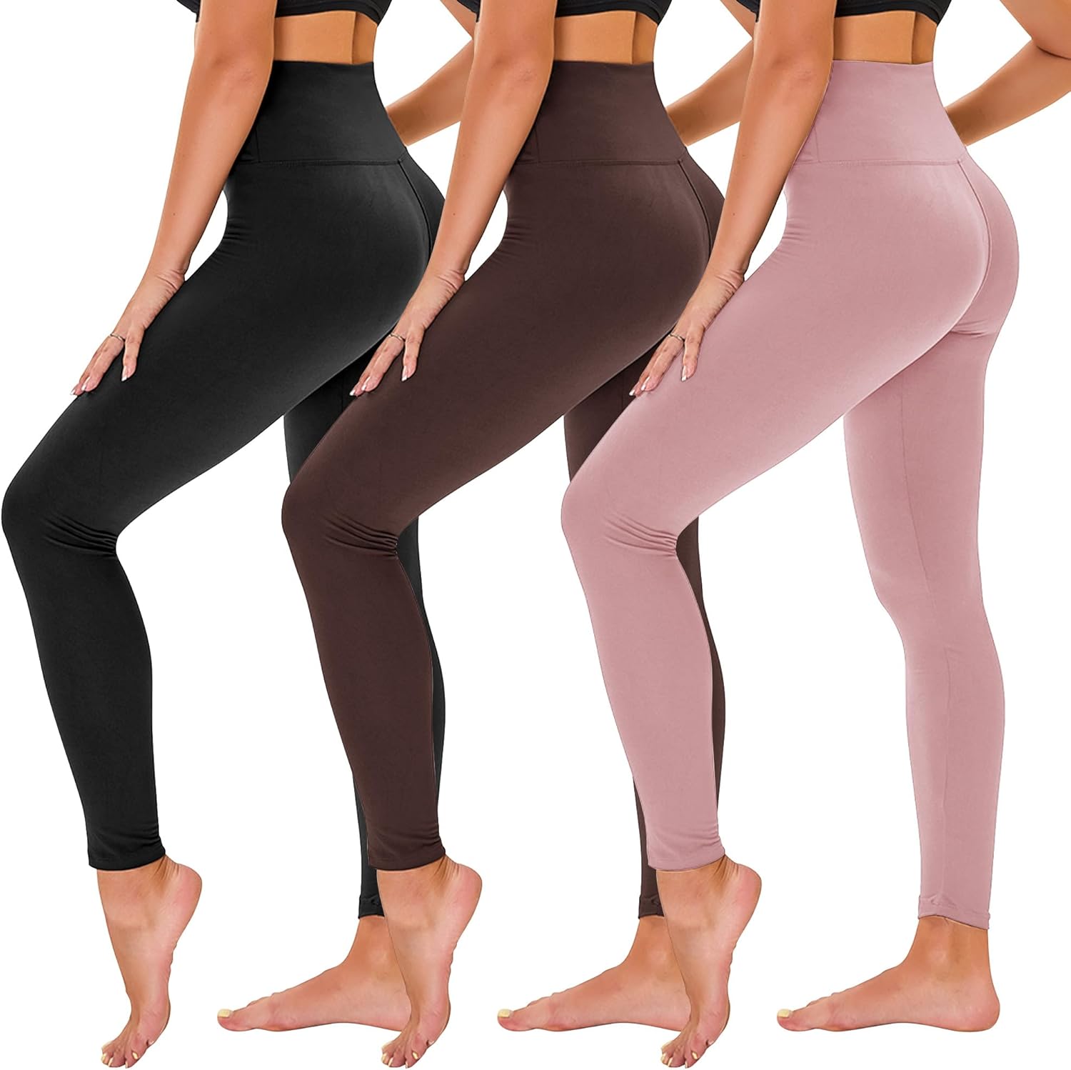 TNNZEET 3 Pack Leggings for Women - Black Tummy Control High Waisted Soft Yoga Pants for Workout Gym Running with Pockets