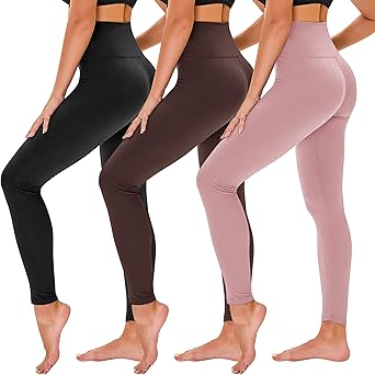 TNNZEET 3 Pack Leggings for Women - Black Tummy Control High Waisted Soft Yoga Pants for Workout Gym Running with Pockets