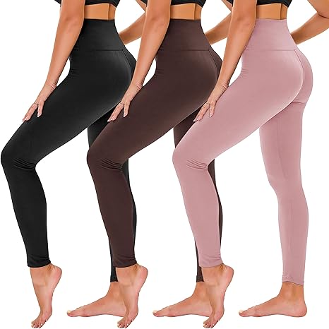TNNZEET 3 Pack Leggings for Women - Black Tummy Control High Waisted Soft Yoga Pants for Workout Gym Running with Pockets