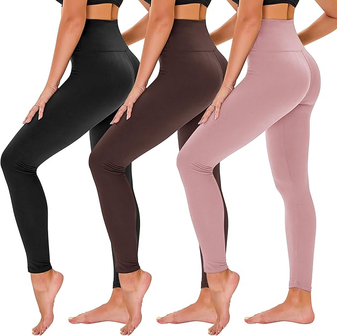 TNNZEET 3 Pack Leggings for Women - Black Tummy Control High Waisted Soft Yoga Pants for Workout Gym Running with Pockets