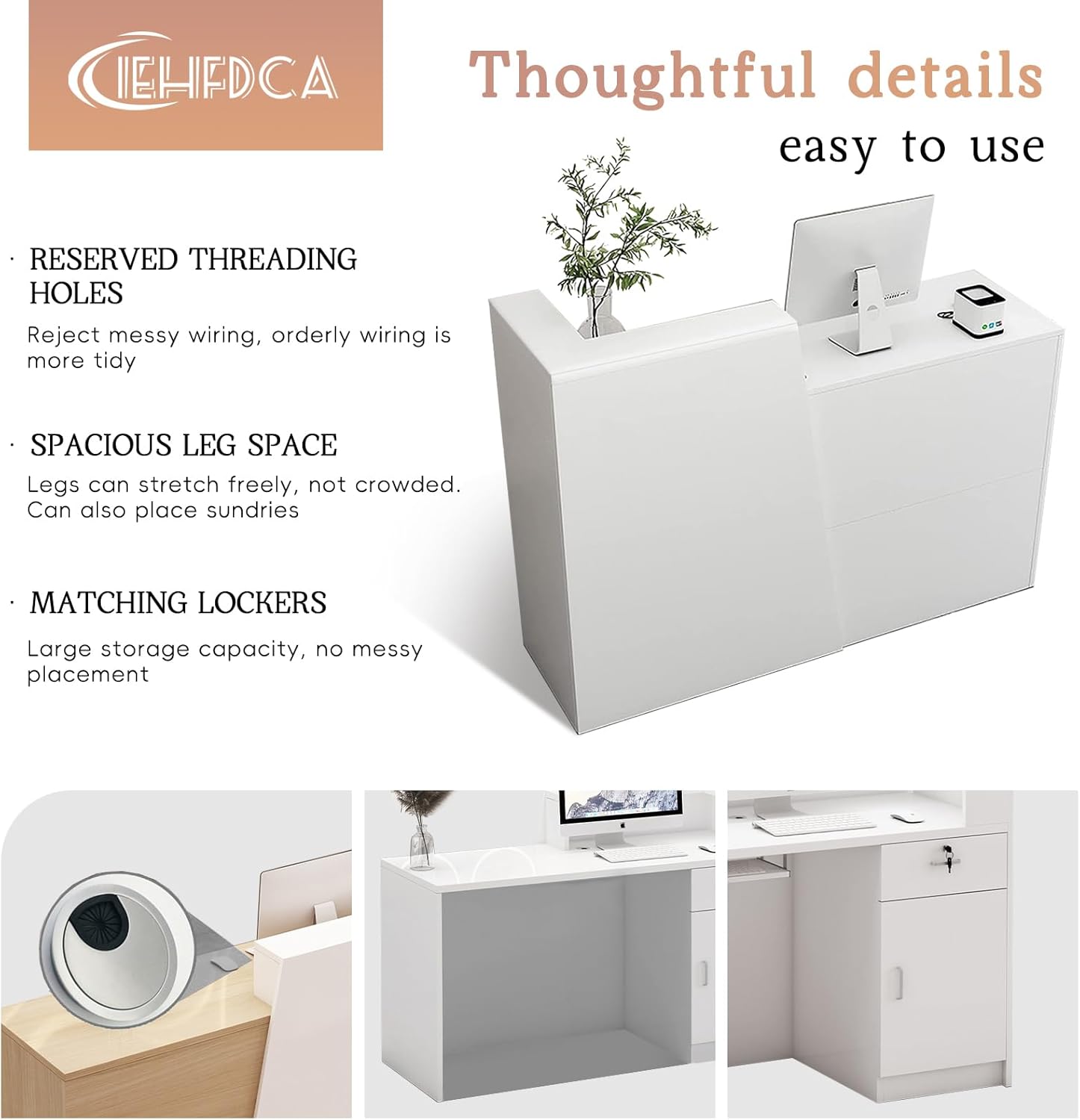 Retail Reception Desk with Storage, Modern Checkout Counter for Store, Anti-Scratch Front Desk for Salon, Boutique, Cafe – Easy Assembly B 45.3" x 16.5" x 39.4"