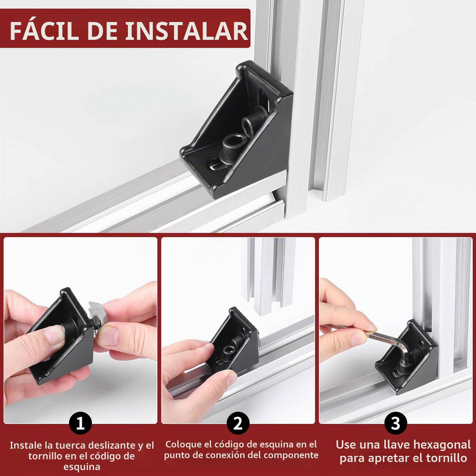 20pcs Conectores angulares de aluminio, ángulo de 40 x 40, Soporte de pared de ángulo de 90 grados, Perfil de aluminio 4040, Ranura 8 para perfil de puntales, Impresora 3D