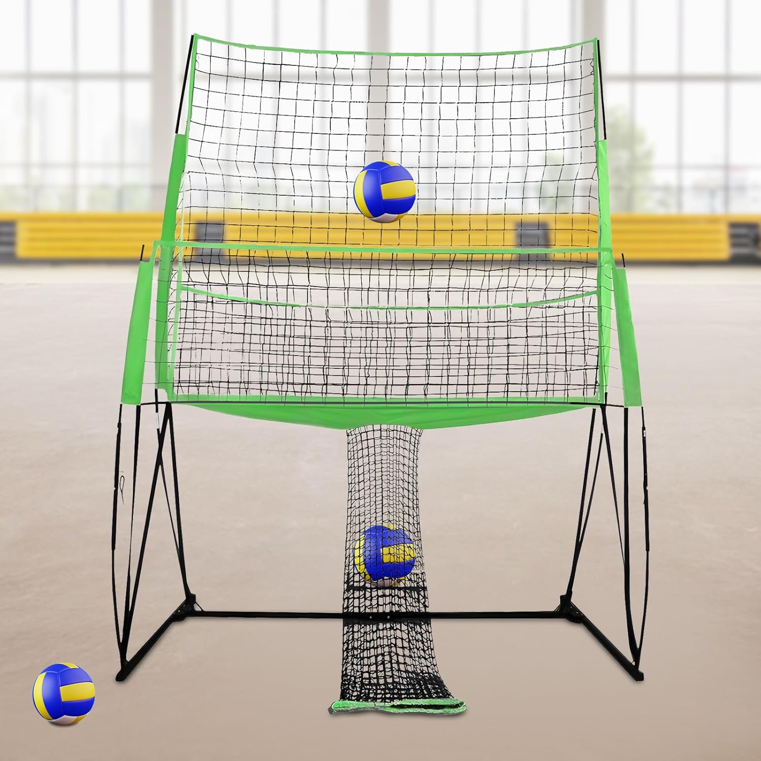 Volleyball Training Equipment Net, Volleyball Practice Net Station Adjustable, Volleyball Training Net for Improve Volleyball Serve & Spike Skills with Ball Return (Blue)
