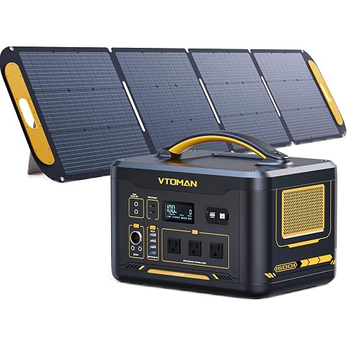 VTOMAN Jump 1500X Portable Power Station with 200W Solar Panel, 1500W/828Wh LiFePO4 Battery Solar Generator with AC Outlets, PD 100W Type-C, Large Capacity Expandable for Camping, Home Backup, Travel
