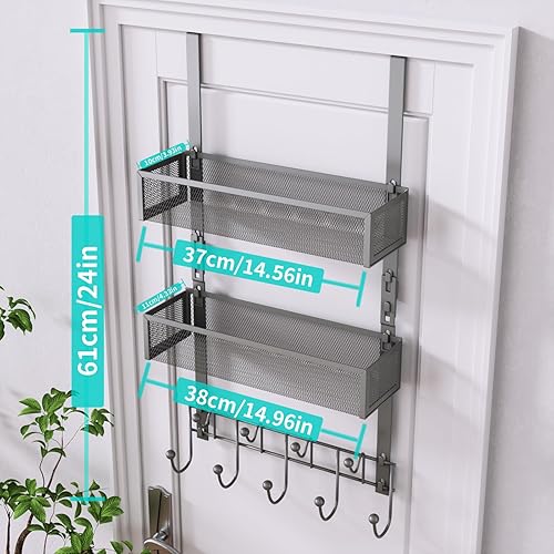 Miniatura 77 de HapiRm Gancho para puerta con 2 cestas de malla y 9 ganchos, acero inoxidable 304 sin perforaciones sobre el colgador de puerta, organizador