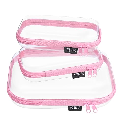 YQBRAO Clear Hard Shell Organizer Cases 3-Pack Pink