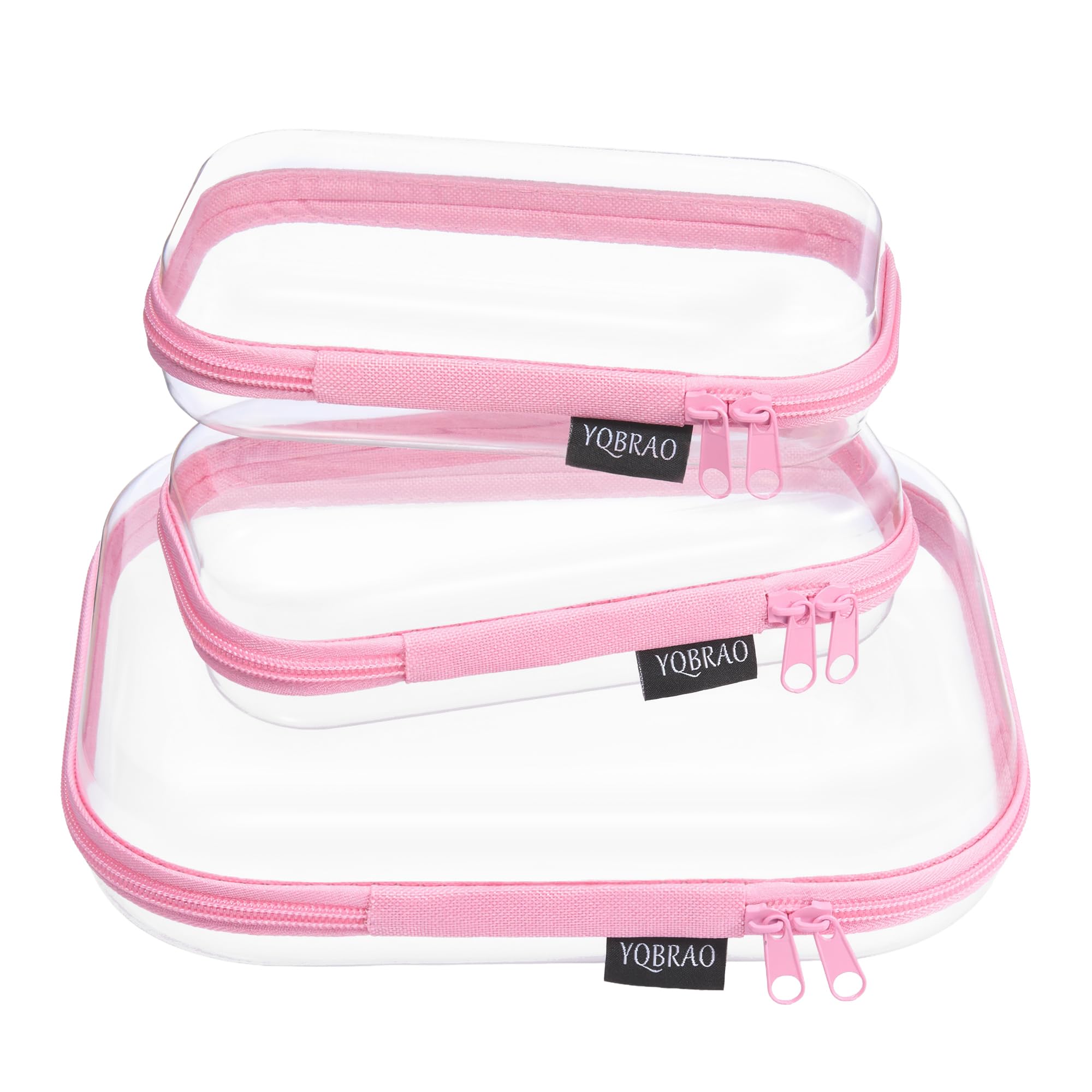 YQBRAO Clear Hard Shell Organizer Cases, 3-Pack, Pink | Rigid 1.2 mm clear PET organizers with multi-size design for toiletries, travel use, and everyday essentials Pink MSS