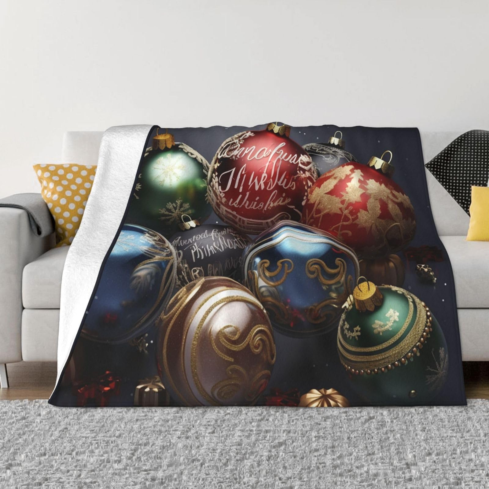 Couverture boules de Noël polaire douce cadeau idéal plaid confortable canapé
