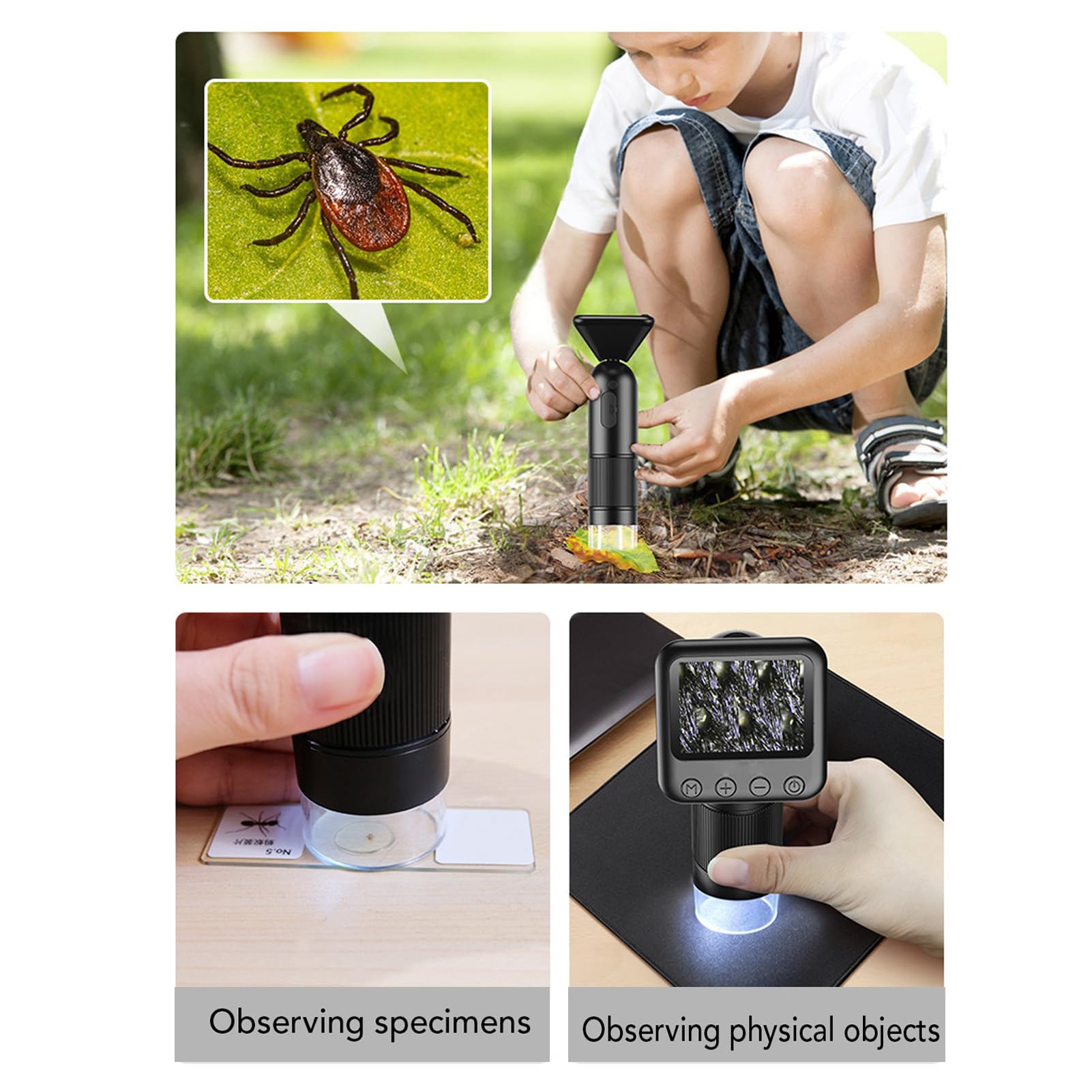 Cocoarm Microscopio Digital de Mano, Microscopio Portátil de Bolsillo ABS 400X a 800X 720P con Pantalla LCD de 2 Pulgadas 6 LED USB Captura de Imagen para Trabajo Escolar Niños Estudiantes Moneda