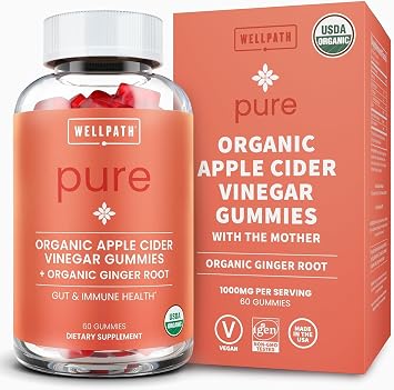 WellPath Organic Apple Cider Vinegar Gummies with The Mother, Vegan, 60 Ct | Pure USDA Organic ACV with Ginger - Gut Health, Immune Support & Body Cleanse - Apple Flavor - Non-GMO, Made in USA