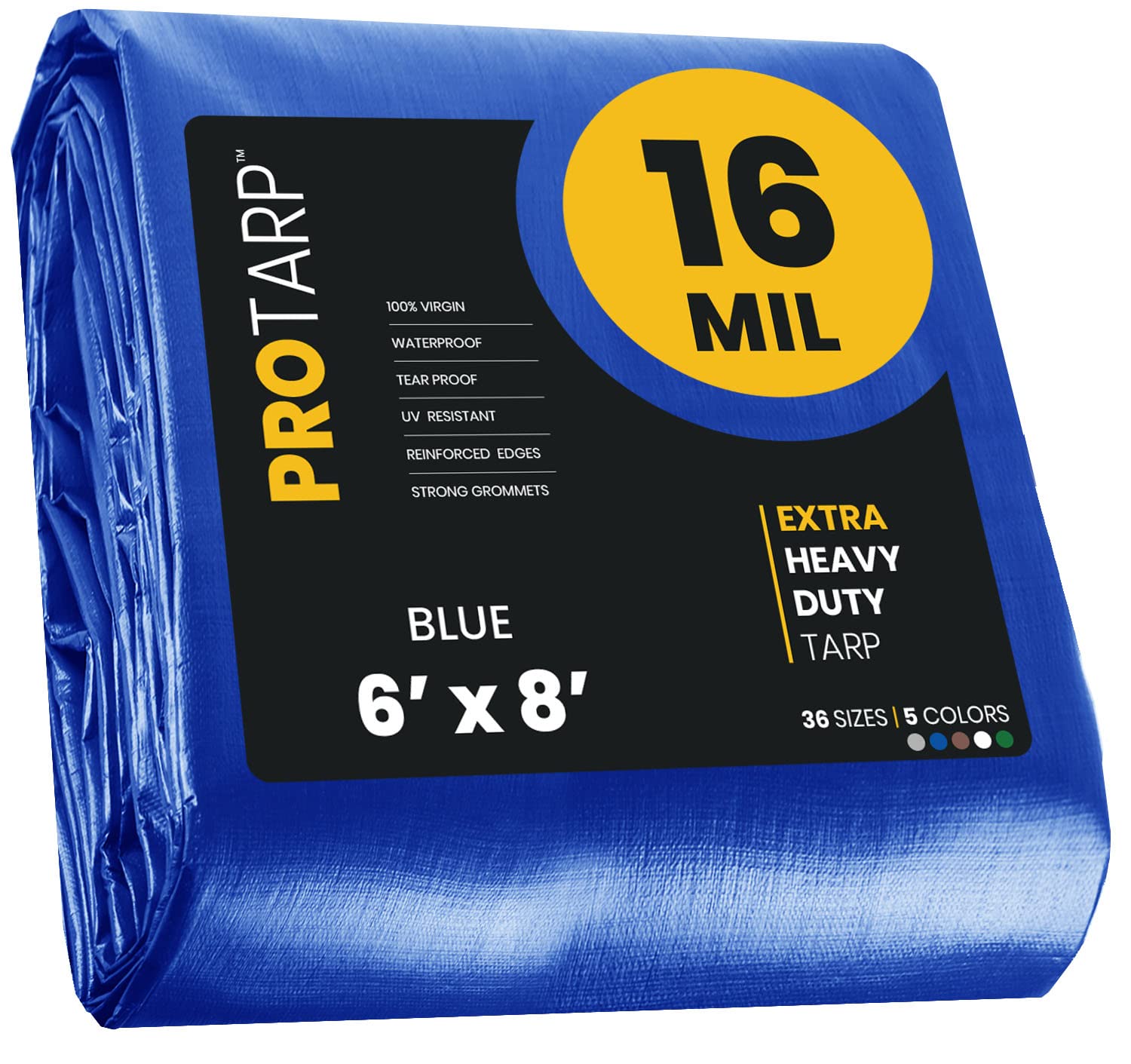 Extra Heavy Duty 16 Mil Tarp Cover, Waterproof, UV Resistant, Rip and Tear Proof, Poly Tarpaulin with Reinforced Edges for Roof, Camping, Patio, Pool, Boat. (Blue 6′ X 8′)