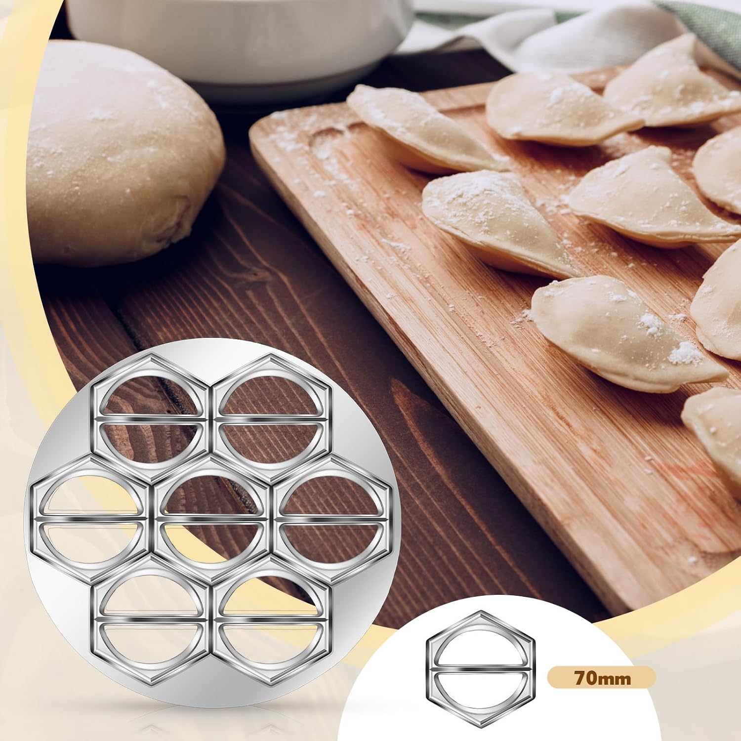 Vesici 3 Pcs Ravioli Maker Dumplings Set 37 Holes Ravioli and 12 Holes Ravioli Maker Press Dumplings with Wood Rolling Pin Metal Ravioli Cutter Kit for Ravioli Pasta Making Tools
