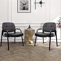 Vista 2 de CLATINA Big & Tall - Silla de invitados para sala de espera de 500 libras, silla de recepción de oficina de cuero sin ruedas con brazos acolchados
