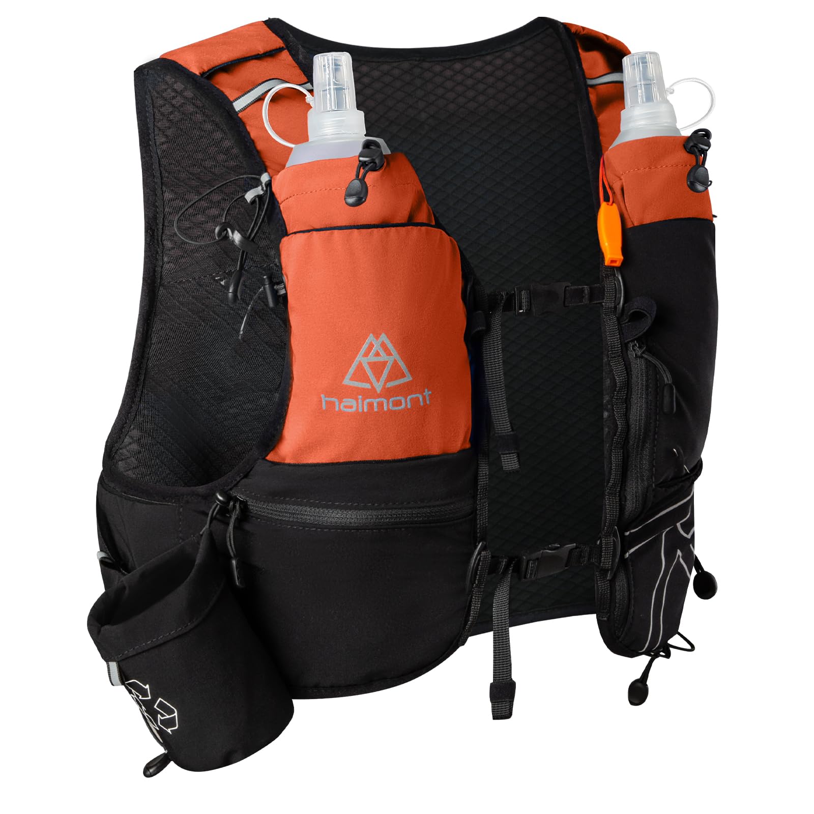 Haimont Hydration Running Vest with 2 Soft Flasks, lightweight Hydration Backpack Vest for Women Men Trail Race Hiking with Water Bottle, 8L, S, Orange