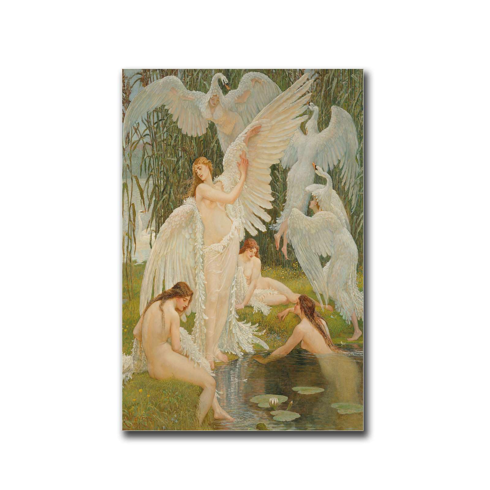 MEIXI MOBILE Canvas Artwork Home Decor The Swan Maidens (1894) Walter Crane Oil Painting Mythical Art Suitable for Living Room Bedroom Office Decoration 20x30inch without Frame