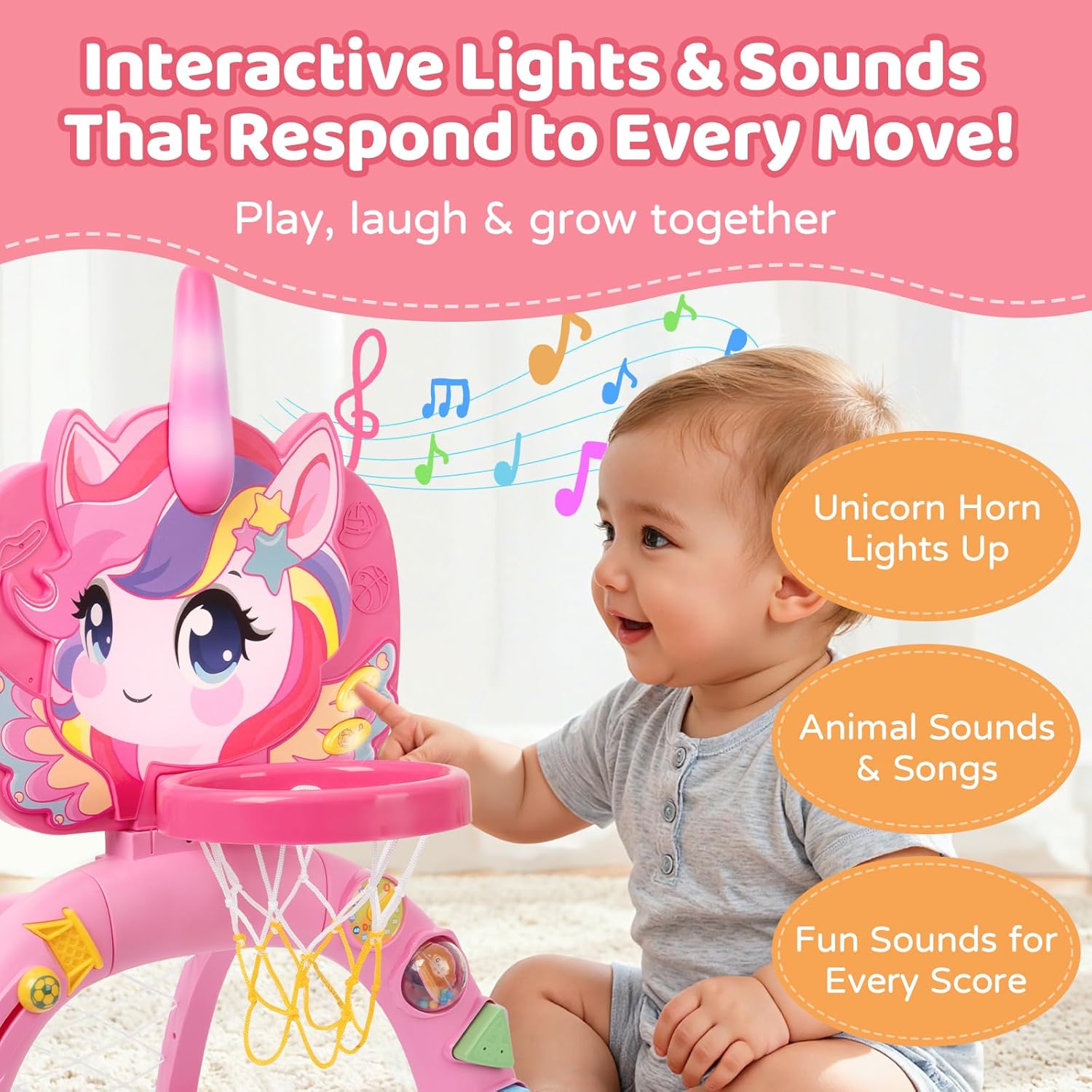 Basketball Hoop & Soccer Goal for Toddlers – 3-in-1 Sports Play Set with Ring Toss | Indoor Outdoor Activity Toy for 1 2 3 Year Old Boys | Birthday for Active Play (Pink)