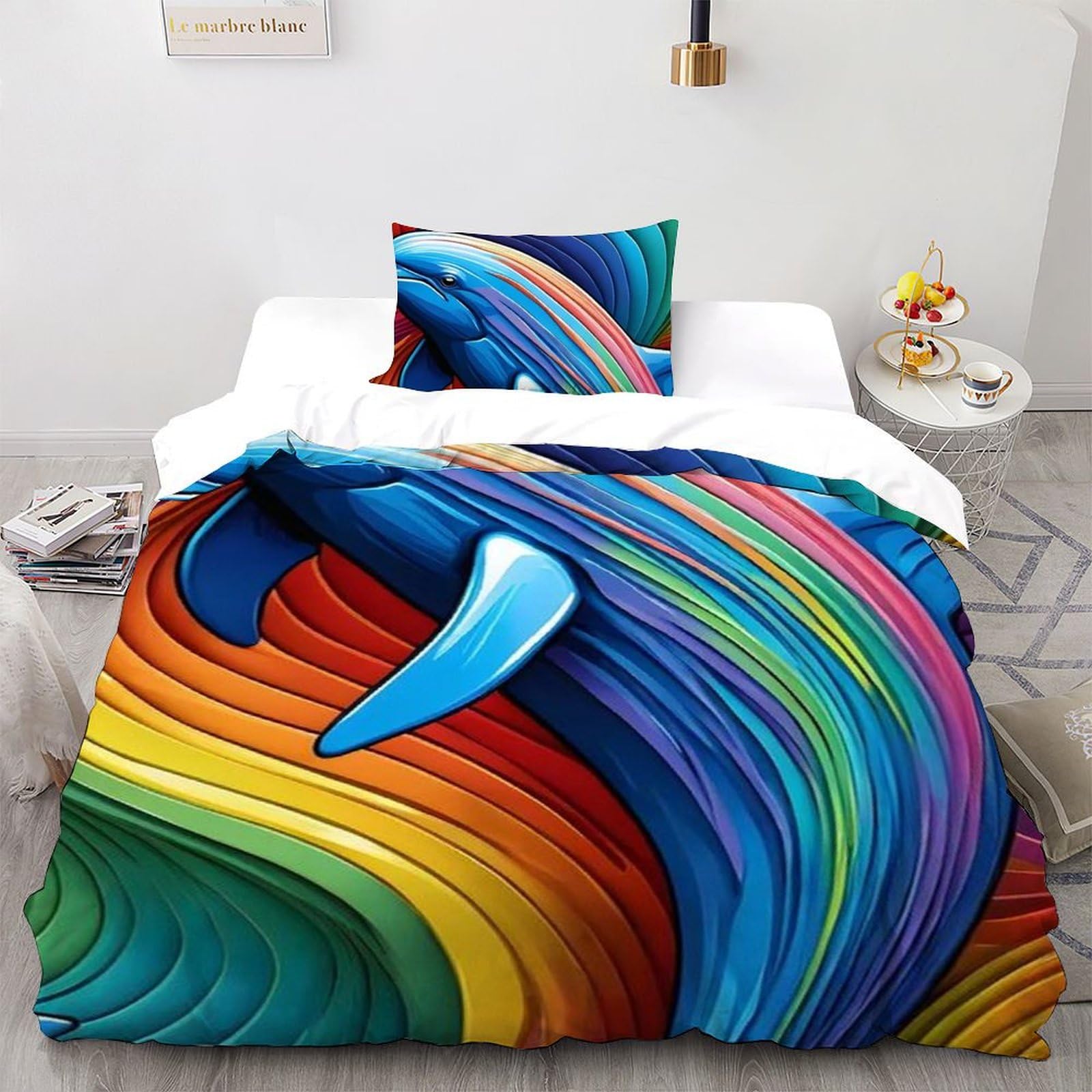 Housse de couette dauphin 3D en microfibre 135x200cm pour lit simple