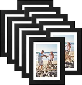 decorUhome 5x7 Picture Frame, Display Pictures 4x6 with Mat or 5x7 without Mat, Wall & Tabletop Display Photo Frame, Black, 10 Pack